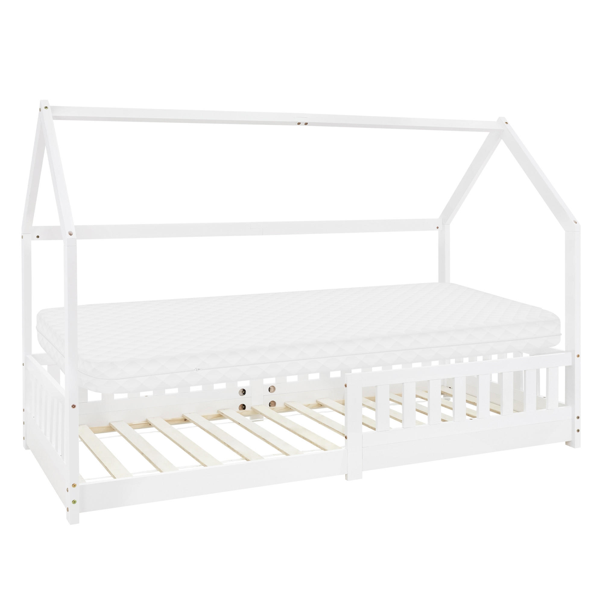 KINDERBETT mit Dach und Matratze 90x200 cm Weiß - Weiß, Holz (90/200cm) - ML-DESIGN