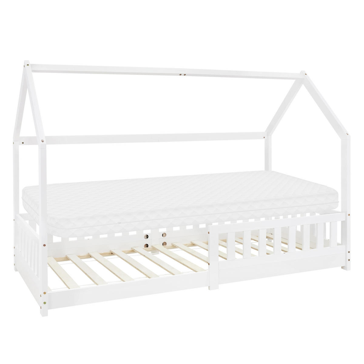 KINDERBETT mit Dach und Matratze 90x200 cm Weiß - Weiß, Holz (90/200cm) - ML-DESIGN