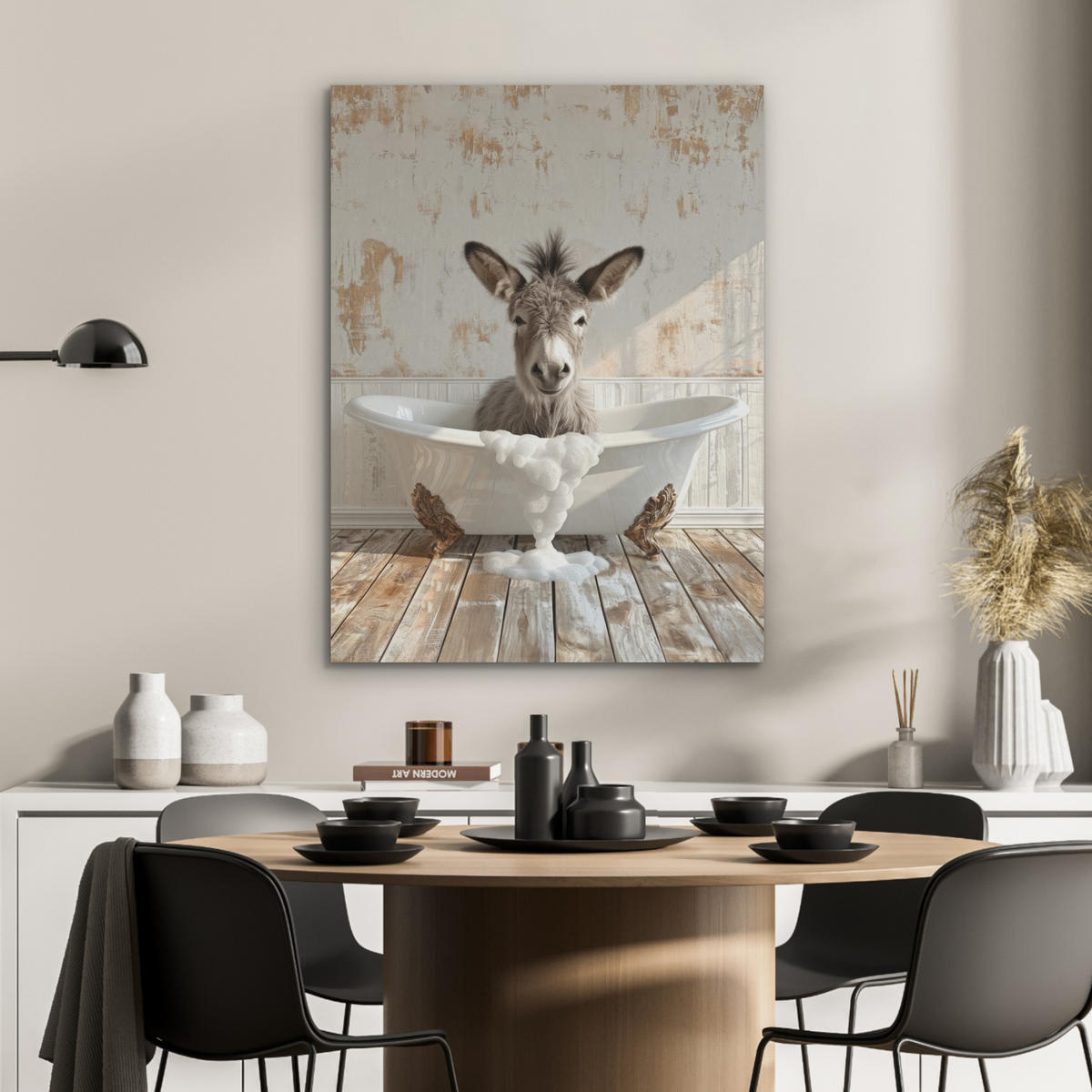 AKUSTIKPANEEL Esel - Tiere - Badewanne - Schaumstoff 60x80 cm - Weiß, Textil (60/0.9/80cm) - MuchoWow