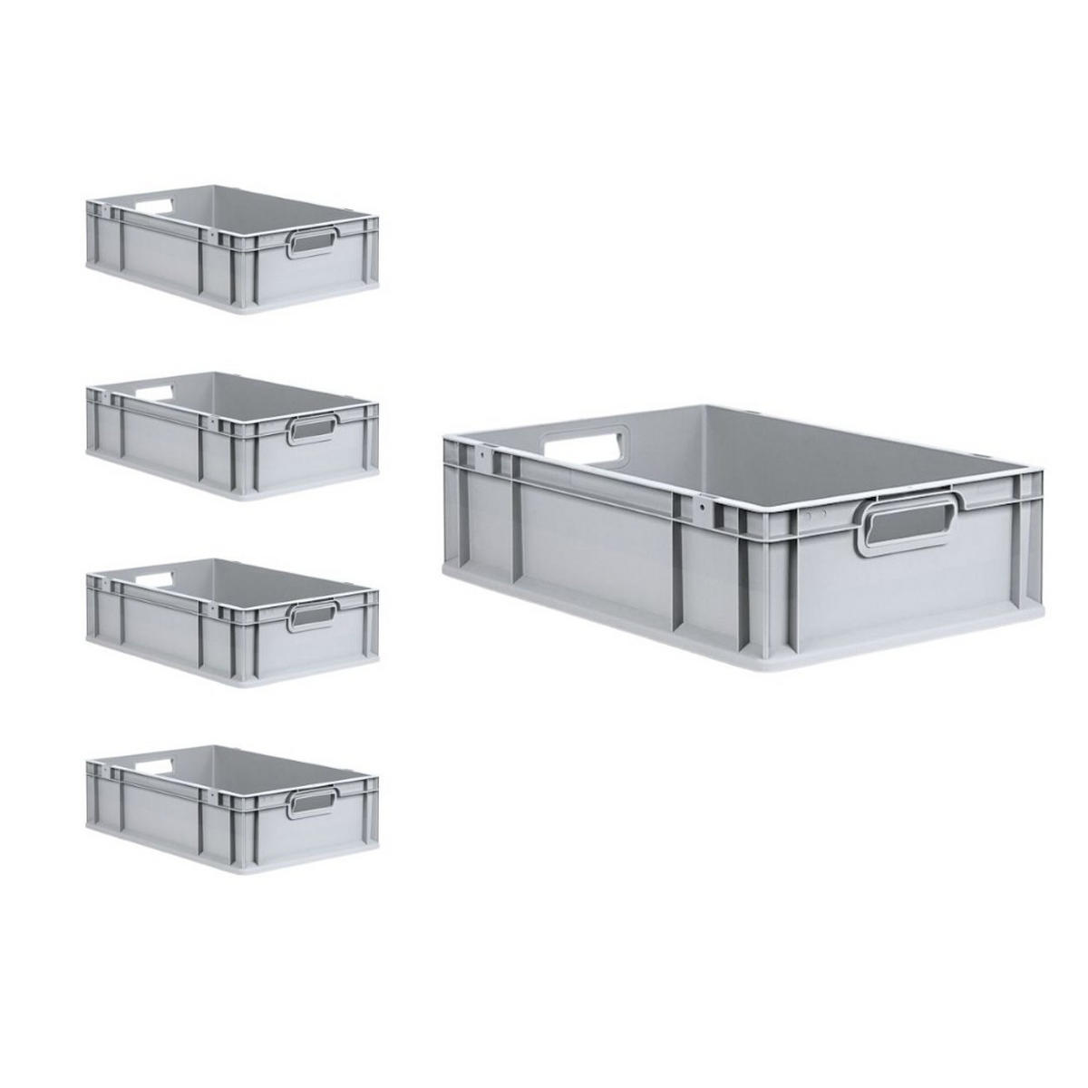 EUROBOX 5x Nextgen Economy Mit Scharnierdeckel Grau/GrünGriffe Offen 34 Liter - Grün, Kunststoff (40/17/60cm) - PROREGAL