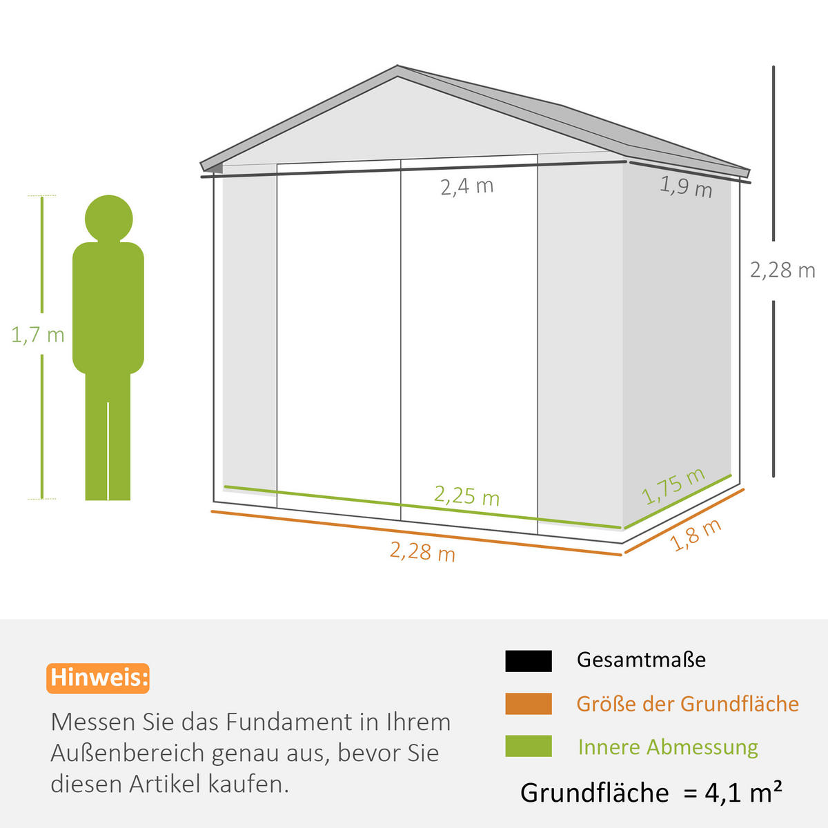 GERÄTEHAUS DE-08109 mit Lüftungsfenster & Fundamentset Grau - Dunkelgrau, Kunststoff (190/228/240cm) - ComfortXL