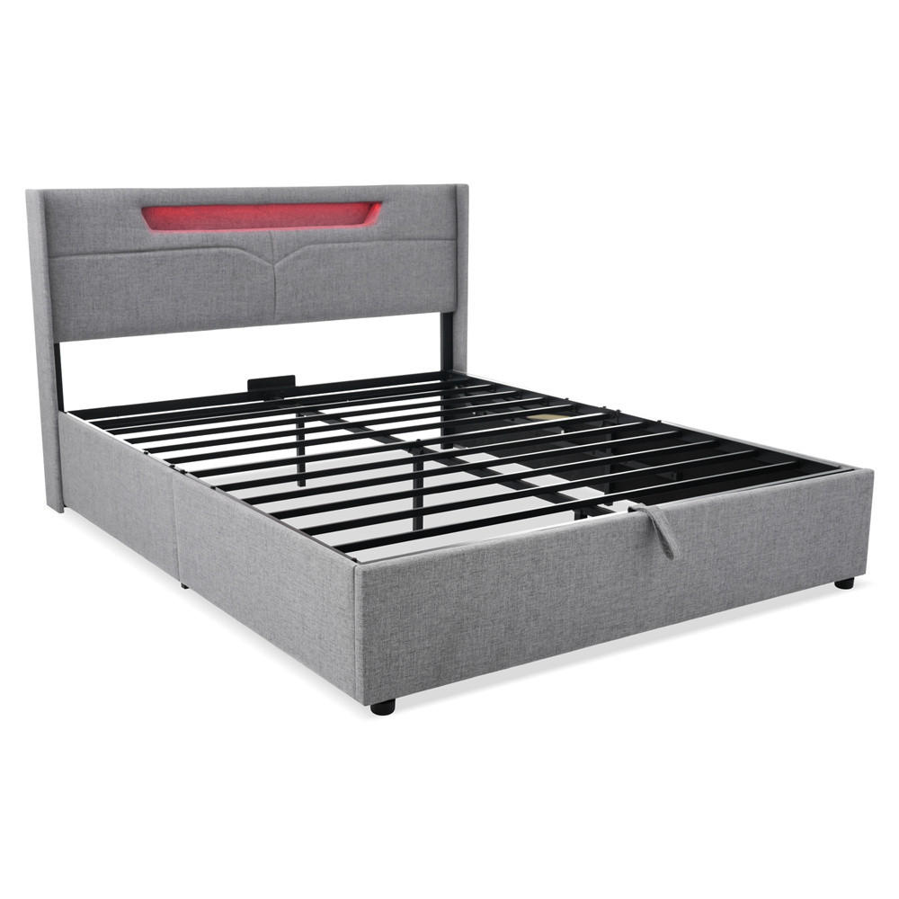 POLSTERBETT 160/200 cm in Grau Linen mit LED-Beleuchtung - Grau, Textil/Metall (160/200cm) - KOMHTOM