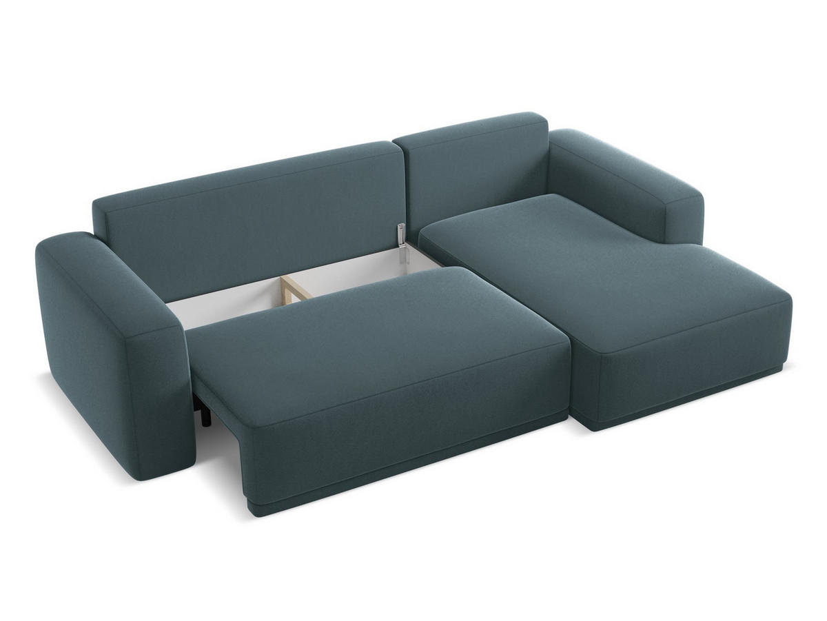 ECKSOFA mit Schlaffunktion Samt Stoff Blau - Blau/Petrol, Kunststoff/Textil (258/160cm) - Makamii