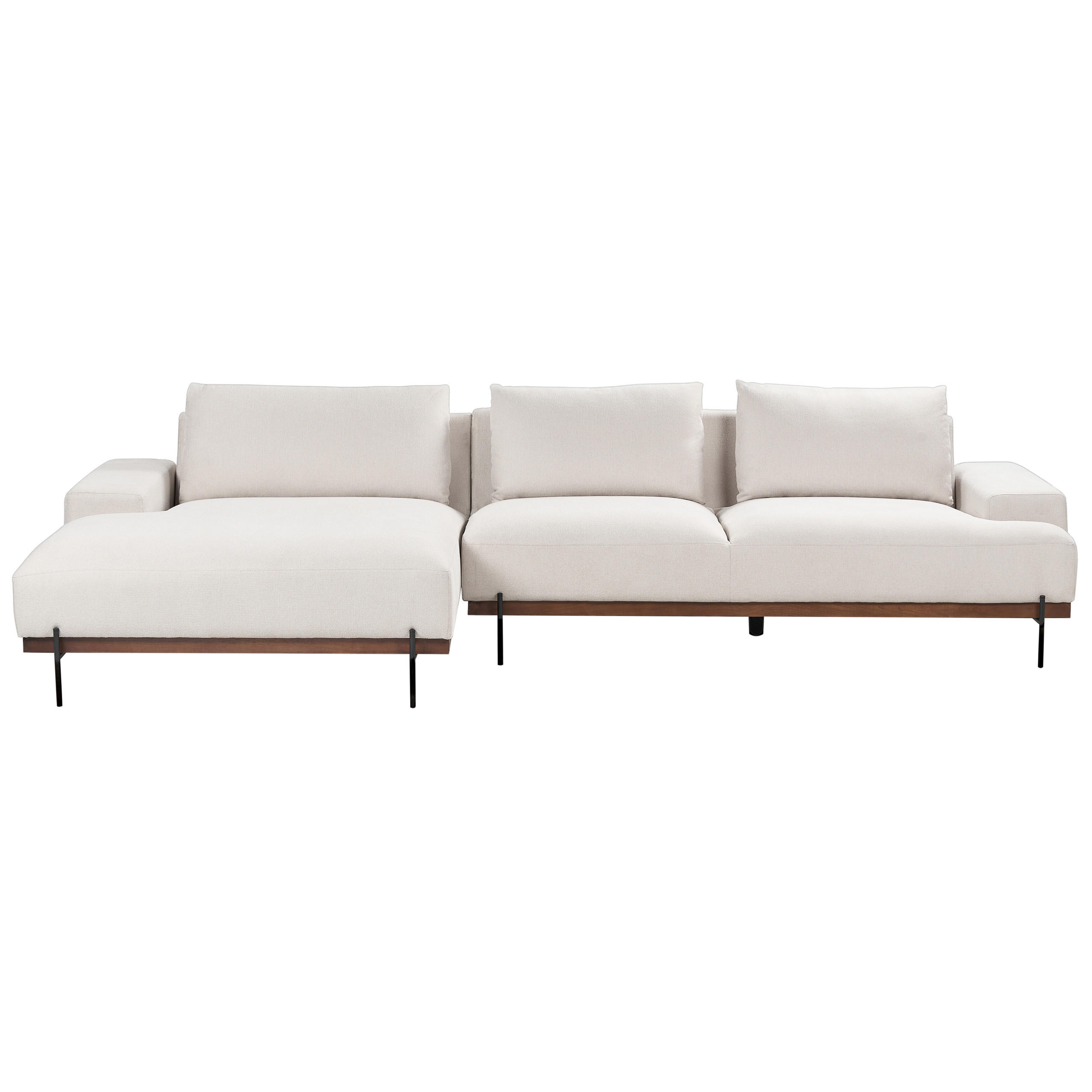 3-SITZER-ECKSOFA hellbeige linksseitig Mariferd - Beige/Dunkelbraun, Textil (316/146cm) - Beliani