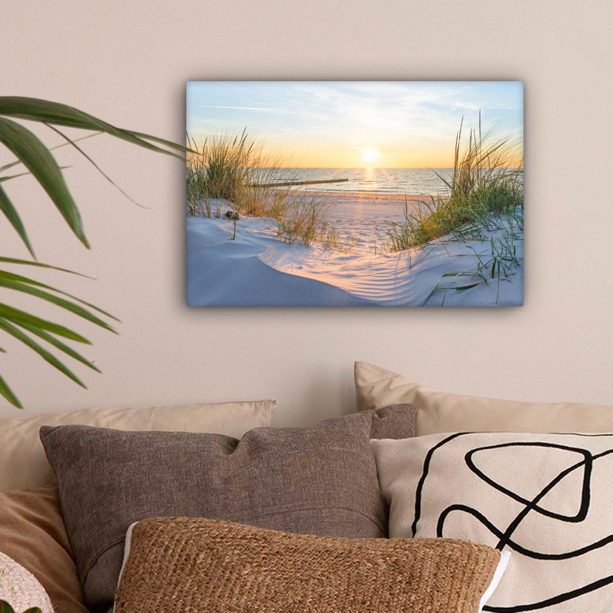 LEINWANDBILD Strand - Sonne - Düne - Gras - Sand - Horizont 30x20 cm - Hellblau, Textil (30/20cm) - MuchoWow