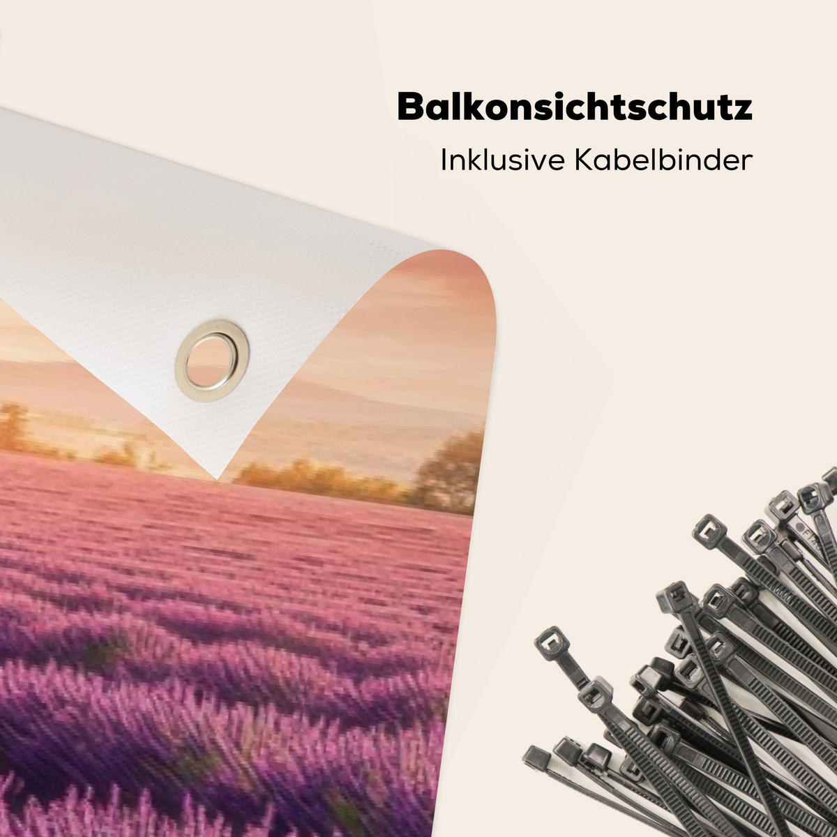 BALKON-SICHTSCHUTZ Lavendelfeld - Sonnenuntergang - Lila - Blumen - Violett, Kunststoff (300/85cm) - MuchoWow