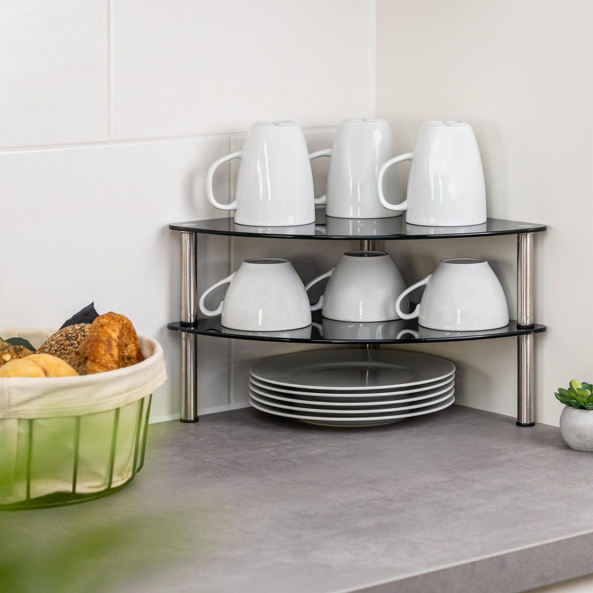 ECKREGAL, Glas, Metall, schwarz - Schwarz, Glas (28/21/28cm) - bremermann