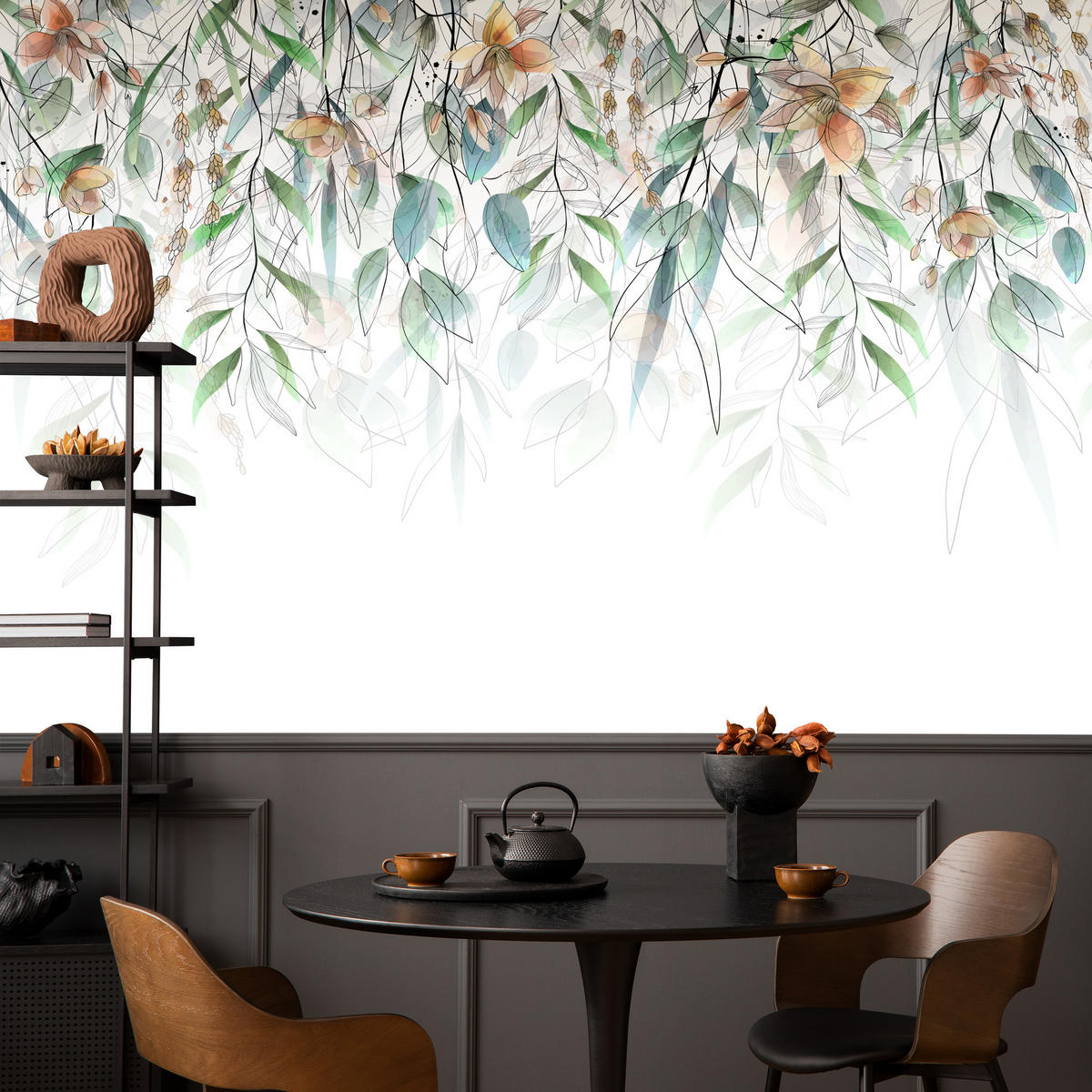 FOTOTAPETE für Esszimmer Blätter Abstraktion 500x350 - Orange/Weiß, Papier (500/350cm) - Muralo