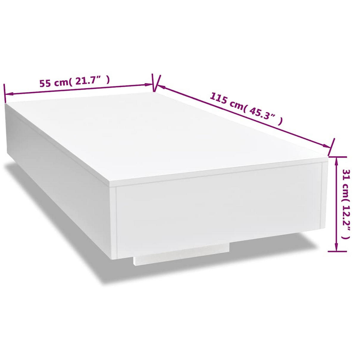 COUCHTISCH Hochglanz Weiss - Weiß, Holzwerkstoff (115/55/31cm) - vidaXL
