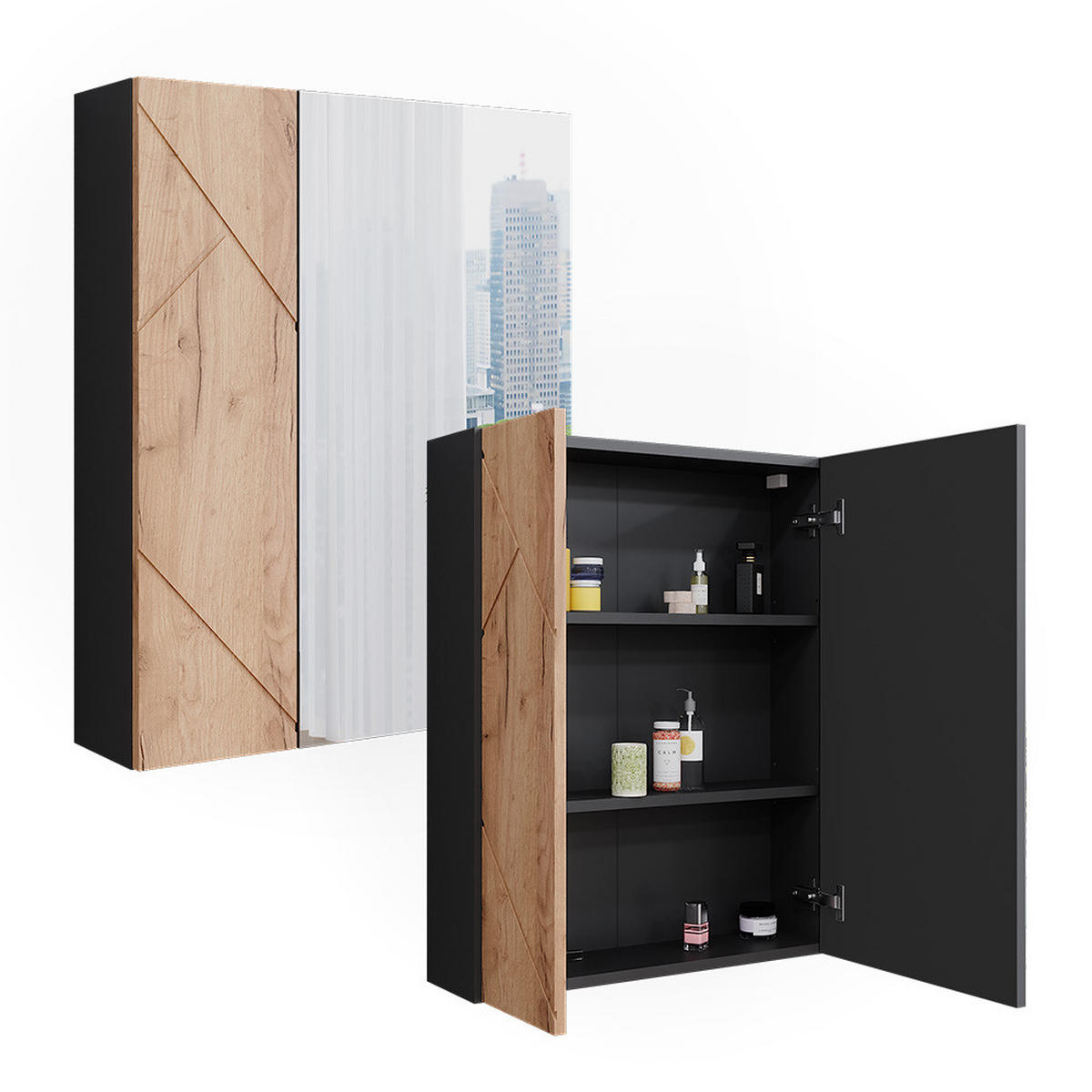 KOUPELNOVÁ ZRCADLOVÁ SKŘÍŇKA Irma Antracit/zlatý dub - medově dubová/antracitová, kompozitní dřevo (60/75/17.2cm) - Vicco