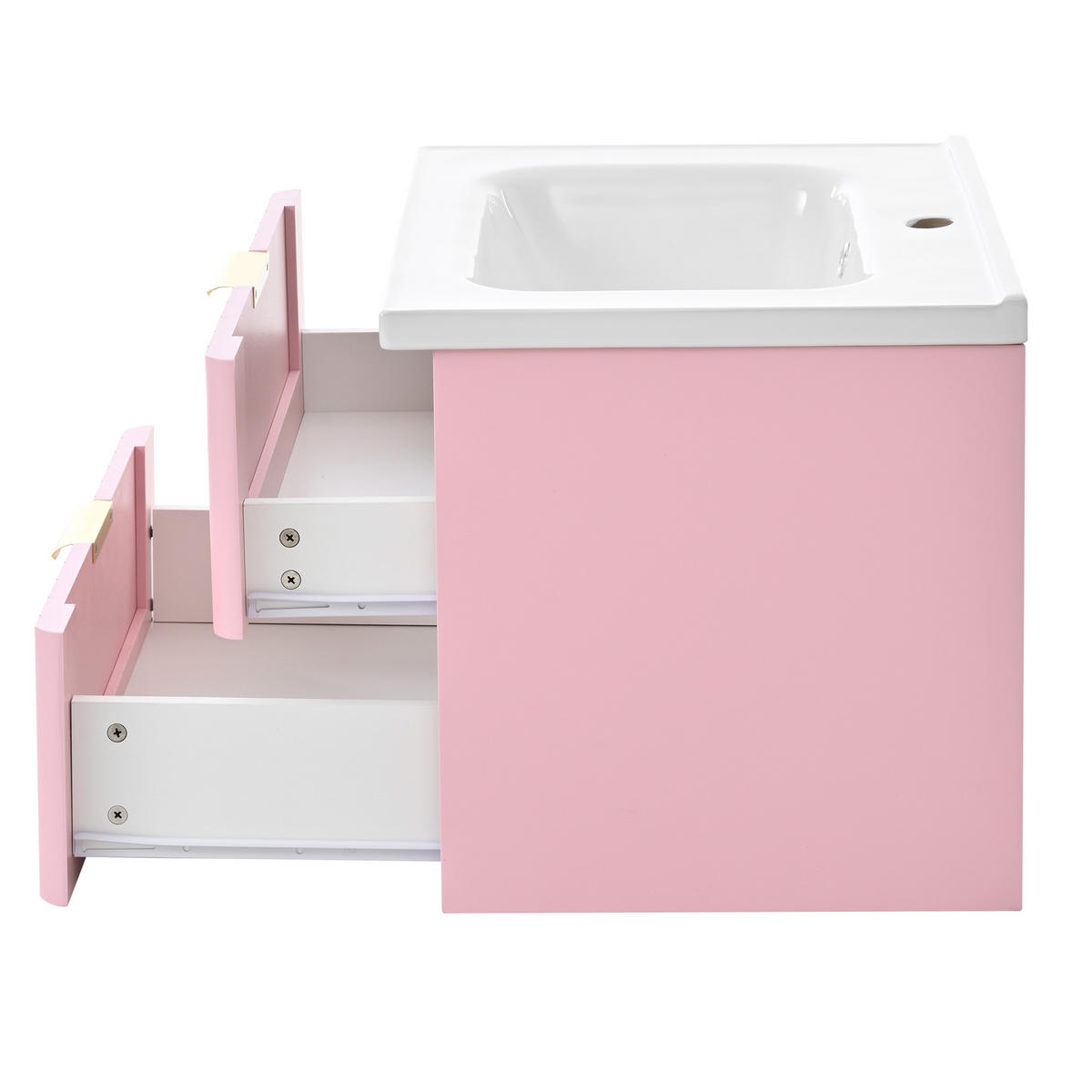 WANDMONTIERTER Waschtisch mit Keramikbecken 60.5x47.5x47cm Rosa-Weiß,2 Ebenen - Rosa, Holzwerkstoff (60.5/47/47.5cm) - Modfu