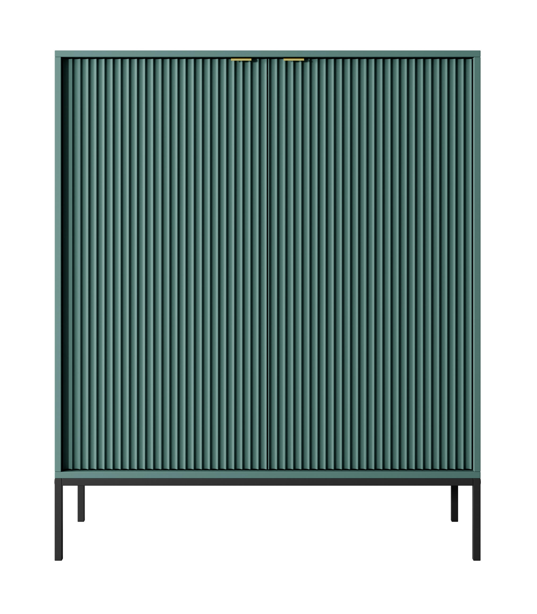 SIDEBOARD Eternas 2T Grün 104/125/39 cm – schwarze Füße, mit geriffelten Fronten - Schwarz/Grün, Holzwerkstoff (104/125/39cm) - AX Living