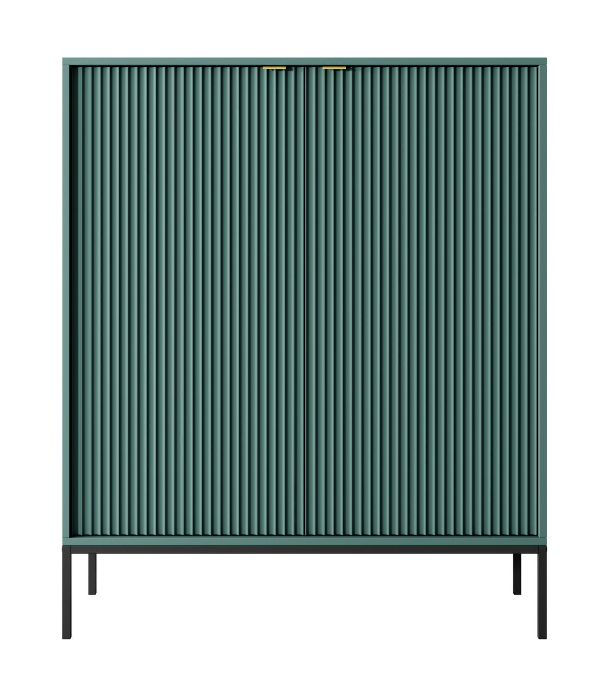 SIDEBOARD Eternas 2T Grün 104/125/39 cm – schwarze Füße, mit geriffelten Fronten - Schwarz/Grün, Holzwerkstoff (104/125/39cm) - AX Living