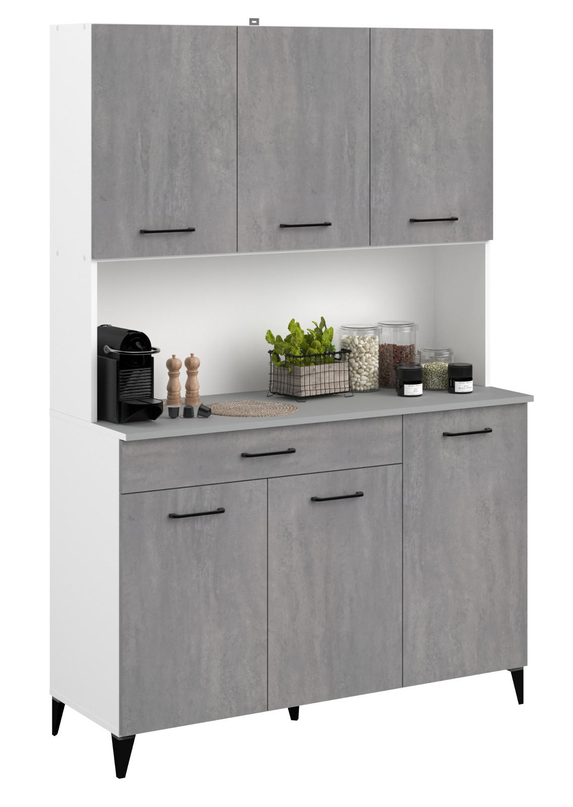 BUFFETSCHRANK grau, weiß, Küchenbuffet 120 cm mit 8 Fächern - Schwarz/Weiß, Holzwerkstoff/Kunststoff (120/180/44cm) - Parisot Meuble