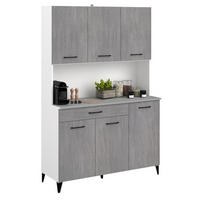 BUFFETSCHRANK grau, weiß, Küchenbuffet 120 cm mit 8 Fächern - Schwarz/Weiß, Holzwerkstoff/Kunststoff (120/180/44cm) - Parisot Meuble