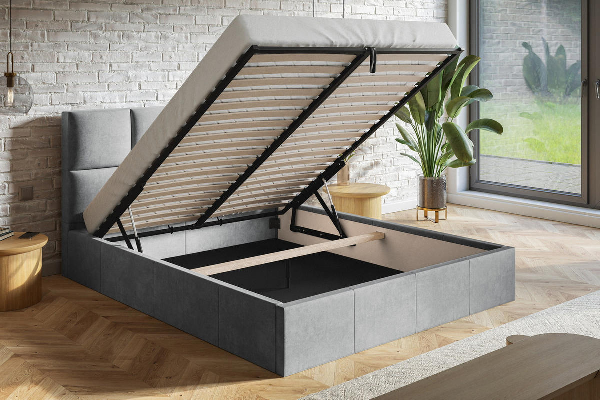 DOPPELBETT 180x200 mit Metall Lattenrost Fado, Bettkasten, Samtstoff, Dunkelgrau - Dunkelgrau, Holz/Textil (200/200cm) - Emporius