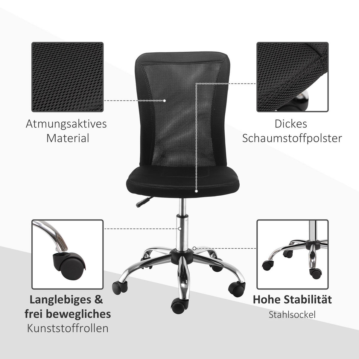 BÜROSTUHL höhenverstellbar 43 x 58 x 90-100 cm Polyester Black - Schwarz, Kunststoff (58/100/43cm) - Meubliv