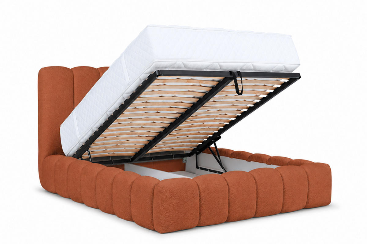 POLSTERBETT Mit Bettkasten, Chenille-Stoff Catch Me, Orange, 160x200 cm, CANDE - Orange, Holz (160/200cm) - Kaiser Möbel