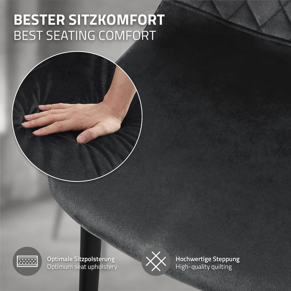 JÍDELNÍ ŽIDLE, sada 4 ks, antracitový samet - černá/antracitová, kov/textil (51/89/44cm) - ML-DESIGN