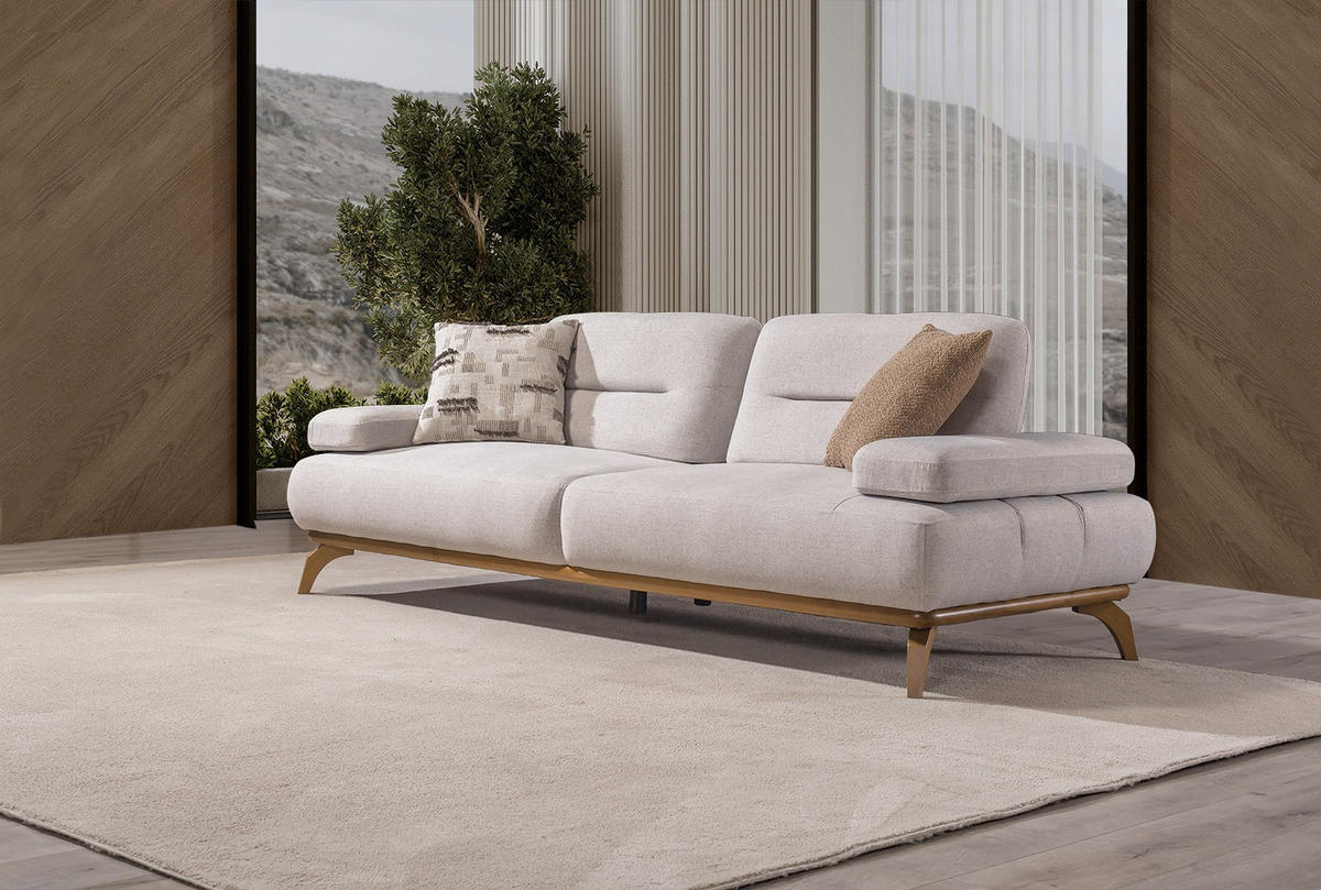 SITZGARNITUR Smooth Creme Stellvariante:3+2 - Creme, Holz (240/82/100cm) - Villa Möbel