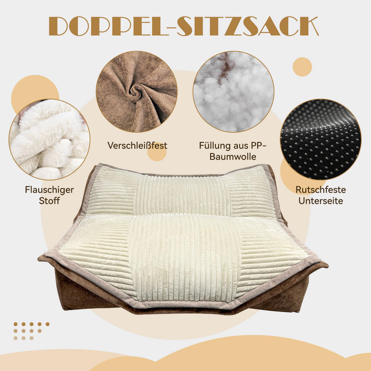 SITZSACKSOFA 2-Sitzer Cord - Beige, Textil (136/64/168cm) - Vercart