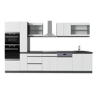 KÜCHENZEILE R-Line Weiß/Anthrazit 350 cm J-Shape mit Hochschrank ohne AP - Anthrazit/Weiß, Holzwerkstoff (350/81.6/46cm) - Vicco