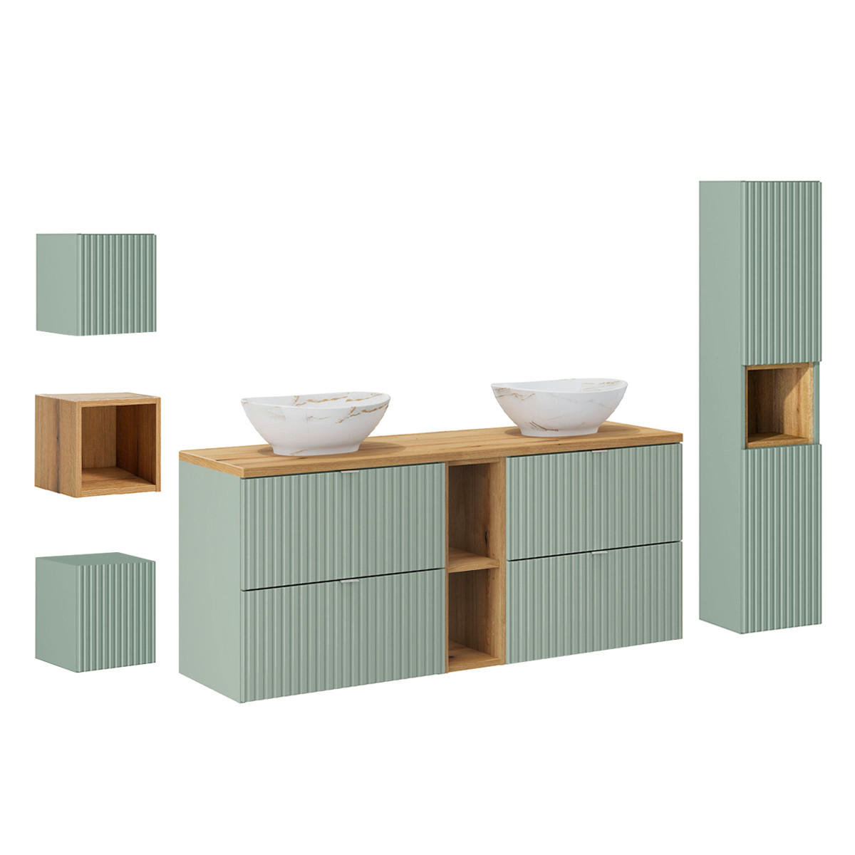 KOUPELNOVÝ NÁBYTEK 140.4cm Jade 2er-Set Zelená a dřevo - zelená barva, kompozitní dřevo (140.4/59/40cm) - Petits-meubles