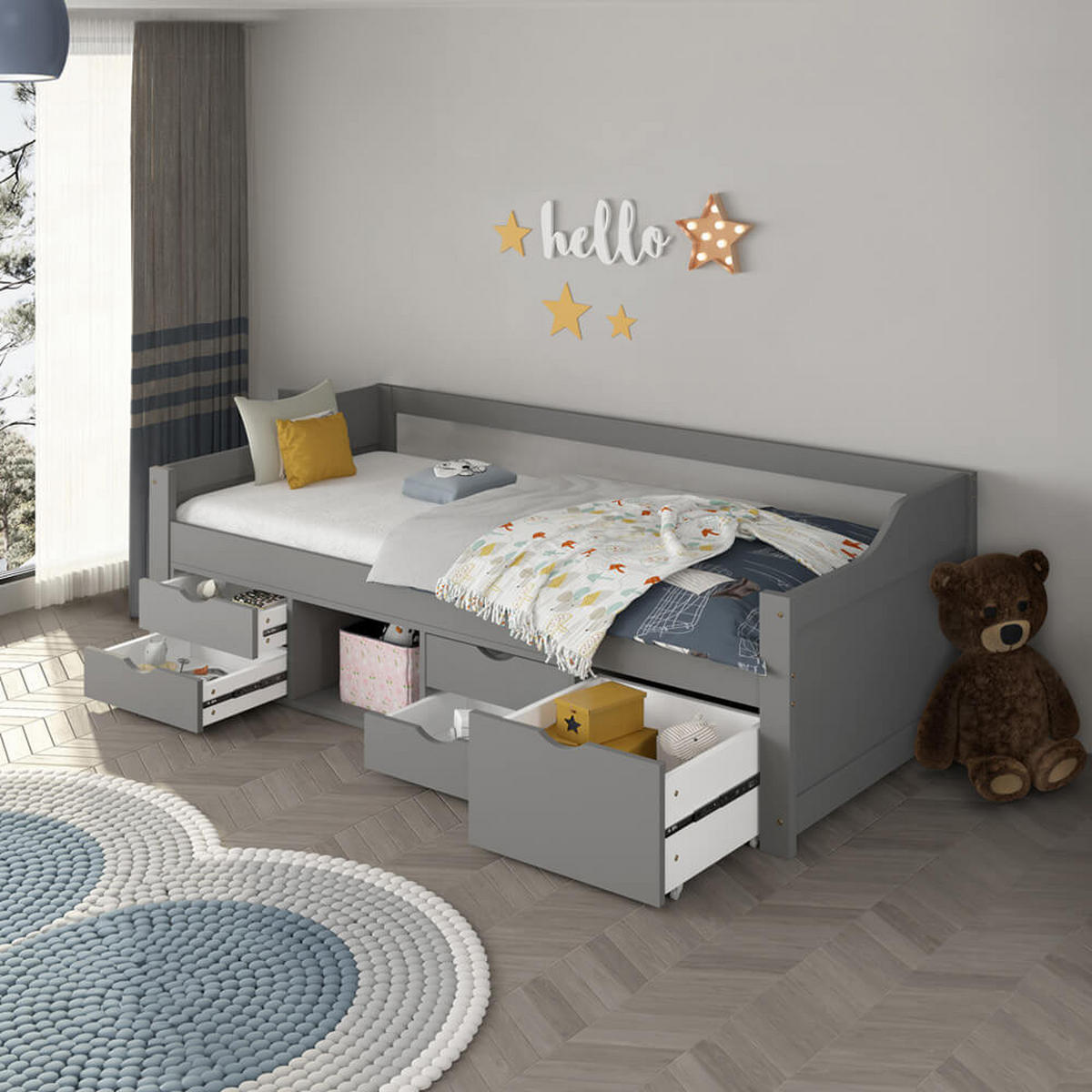 KINDERBETT COSMOS - Grau - Grau, Holz/Kunststoff - Home Deluxe