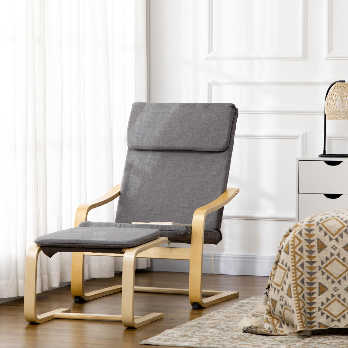 RELAXSESSEL 66,5/80/99 cm mit Fußhocker in Grau - Grau, Textil (80/99/66.5cm) - BEAOK