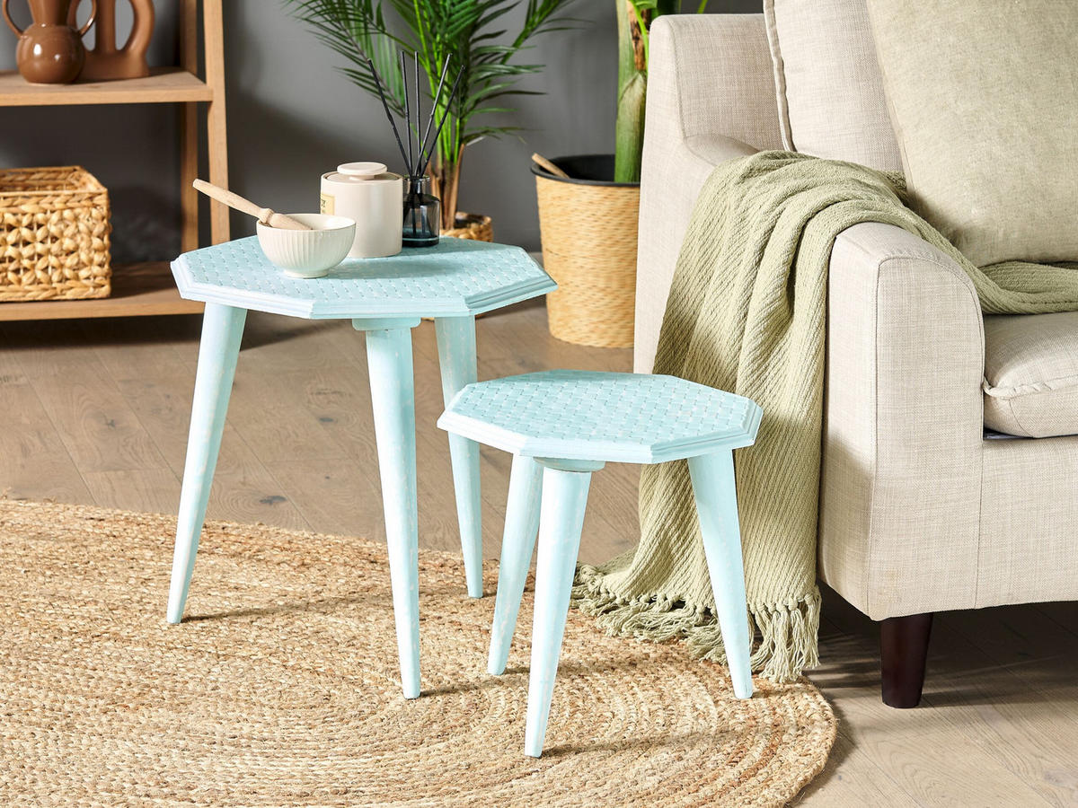 BEISTELLTISCH 2er-Set Achteckig Blau Kanri - Blau, Holzwerkstoff (42/42cm) - Beliani