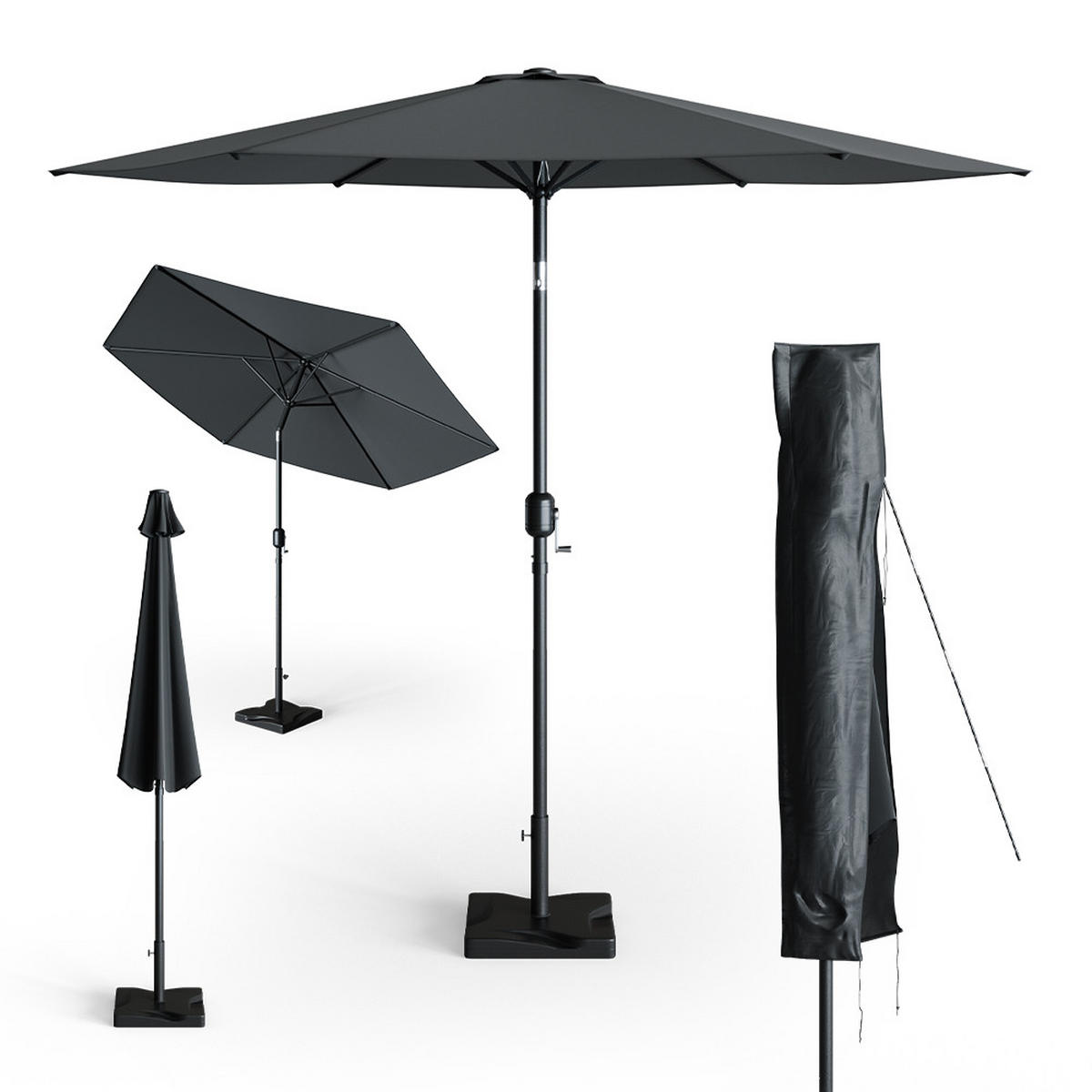 AMPELSCHIRM Anthrazit 270 cm mit Schutzhülle und Ständer - Anthrazit, Metall (270/234cm) - OK-Living