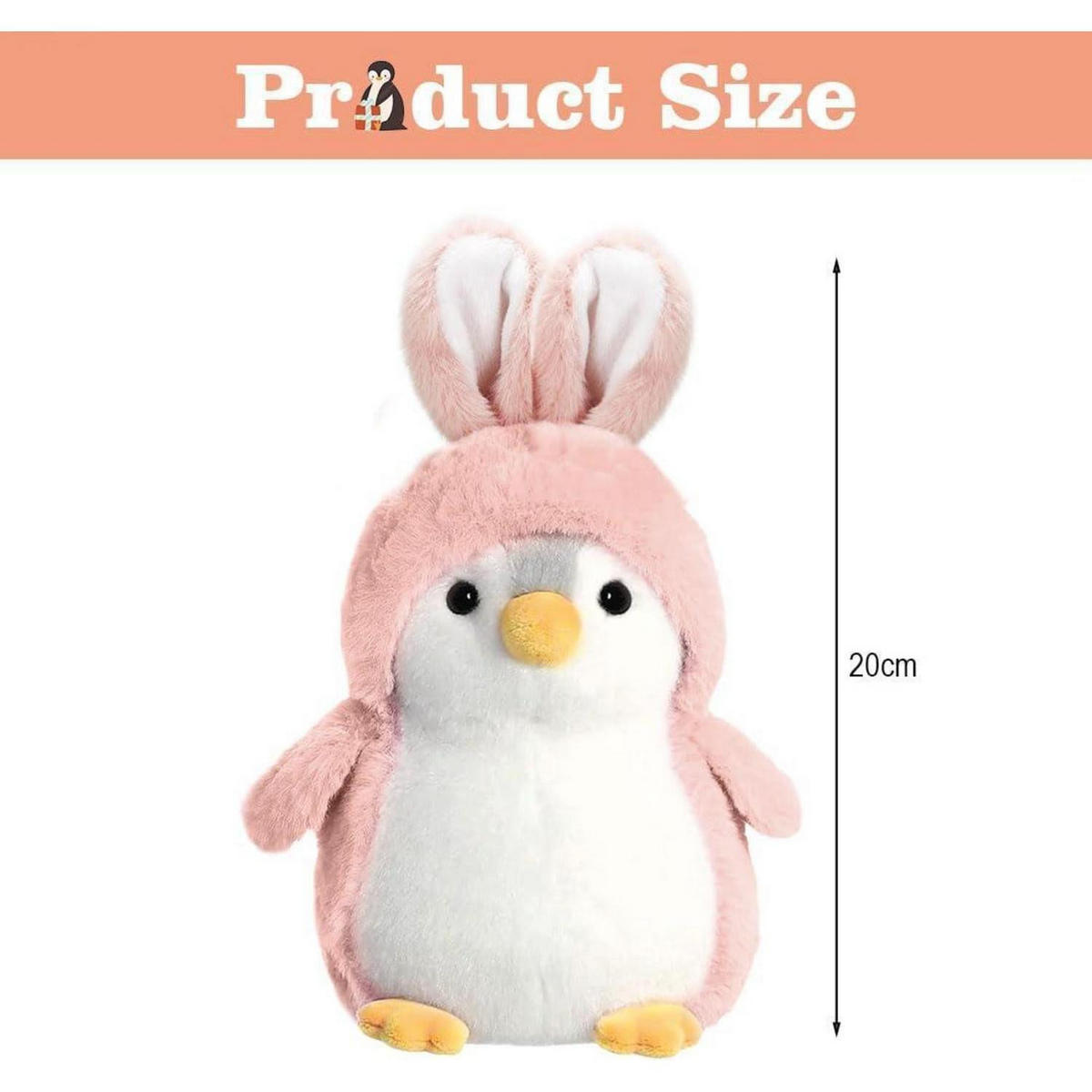 KUSCHELTIER Pinguin Rosa Hasenohren 20 cm - Rosa, Textil (15/20cm)