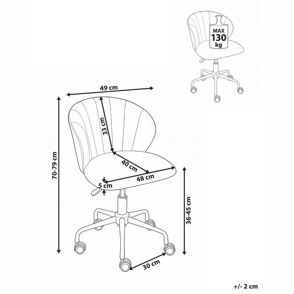 SCHREIBTISCHSTUHL Hellblau Cheerful - Blau/Weiß, Textil (49/70/49cm) - Beliani