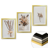 WANDBILDER 3er Set - 20x30 cm Goldrahmen - Blumenzweige minimalistisch - Goldfarben, Kunststoff (20/30cm) - ArtPrintCave