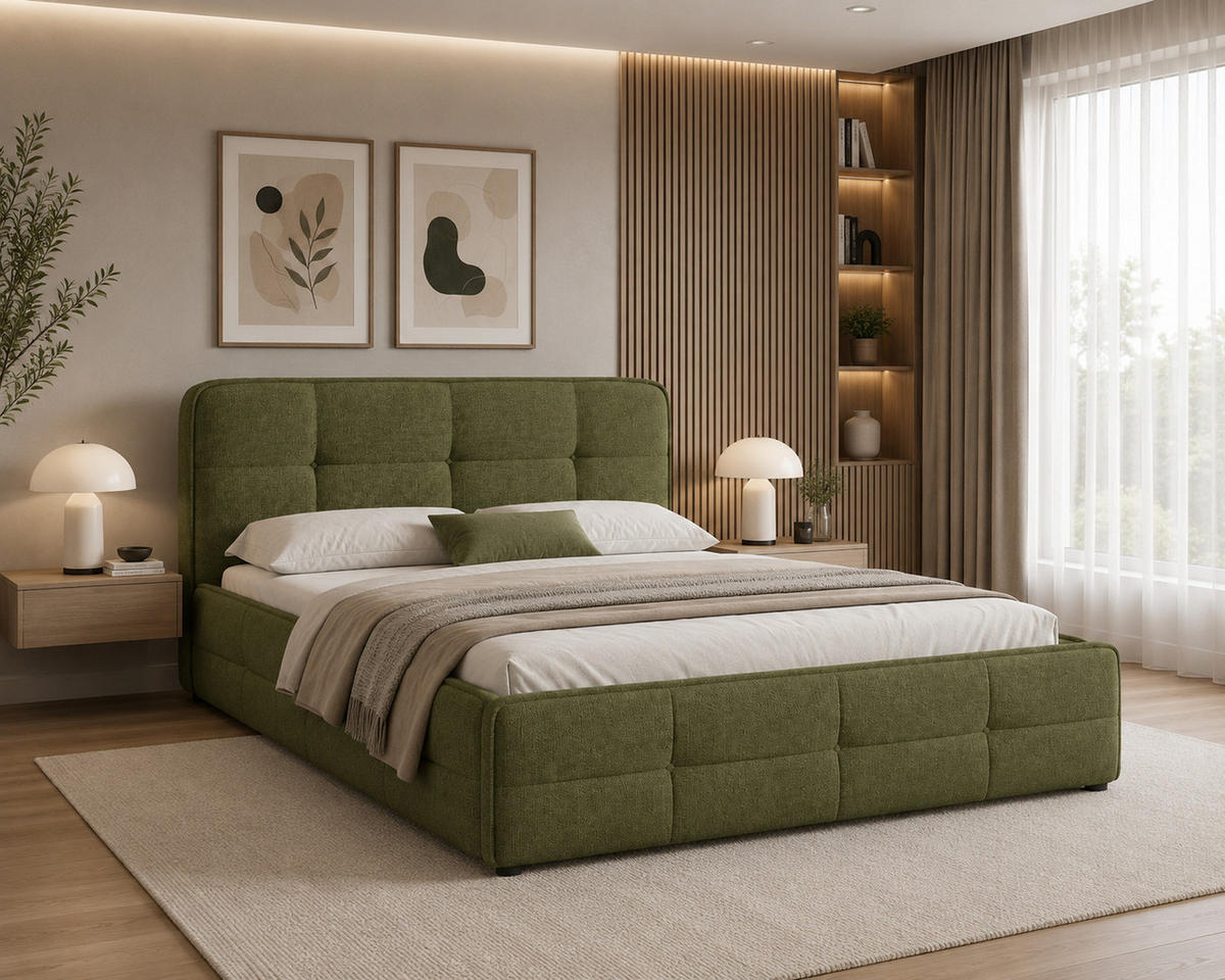 POLSTERBETT 17 140 x 200 cm – Aragon – Bett mit Federmechanismus und Stauraum - Olivgrün, Holz (140/200cm) - ROYAL24_MARKT