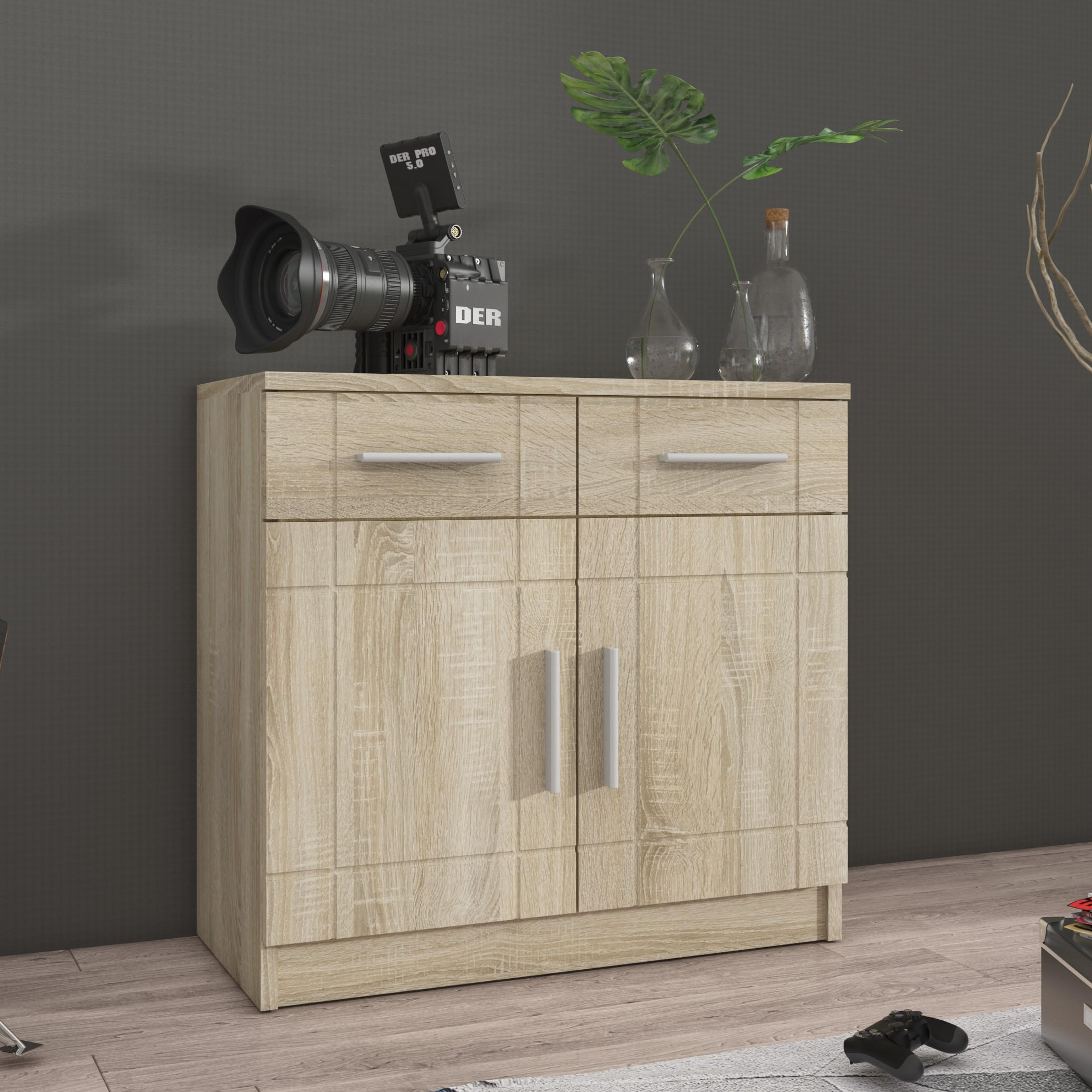 KOMMODE PERUGIA 69/70/37 cm mit 2 Schubladen 2 Türen Sonoma Eiche - Sonoma Eiche, Holzwerkstoff (69/70/37cm) - MASSENO