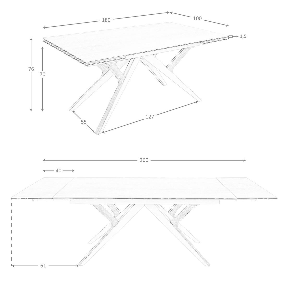 ESSTISCH Rechteckiger ausziehbarer Esstisch aus Porzellanmarmor, Stahl in Sandmetallic und Nussbaum 180/100/76 cm - Beige, Stein/Metall (100/180/76cm) - ANGEL CERDA