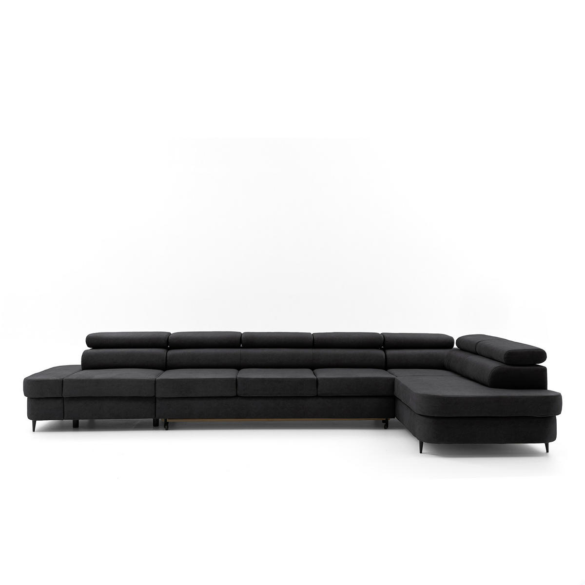 ECKSOFA PRIAM XXL L-Form Rechts mit Schlaffunktion 125x265 Velours Schwarz - Schwarz, Holz/Textil (420/203cm) - Muffo