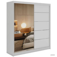 SCHWEBETÜRENSCHRANK 200 - SKORIA - Weiß mit Spiegel - Alufarben/Weiß, Holzwerkstoff/Metall (200/216/61cm) - MKS