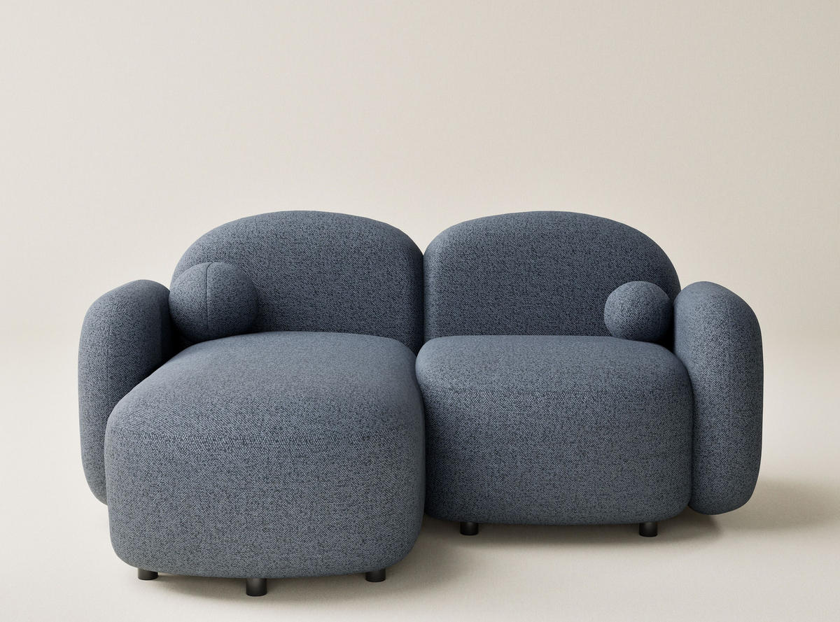 ECKSOFA Bahama Blau grau Webstoff - Links Seite - Blaugrau/Schwarz, Holz/Holzwerkstoff (146/190cm) - Maison de Reve