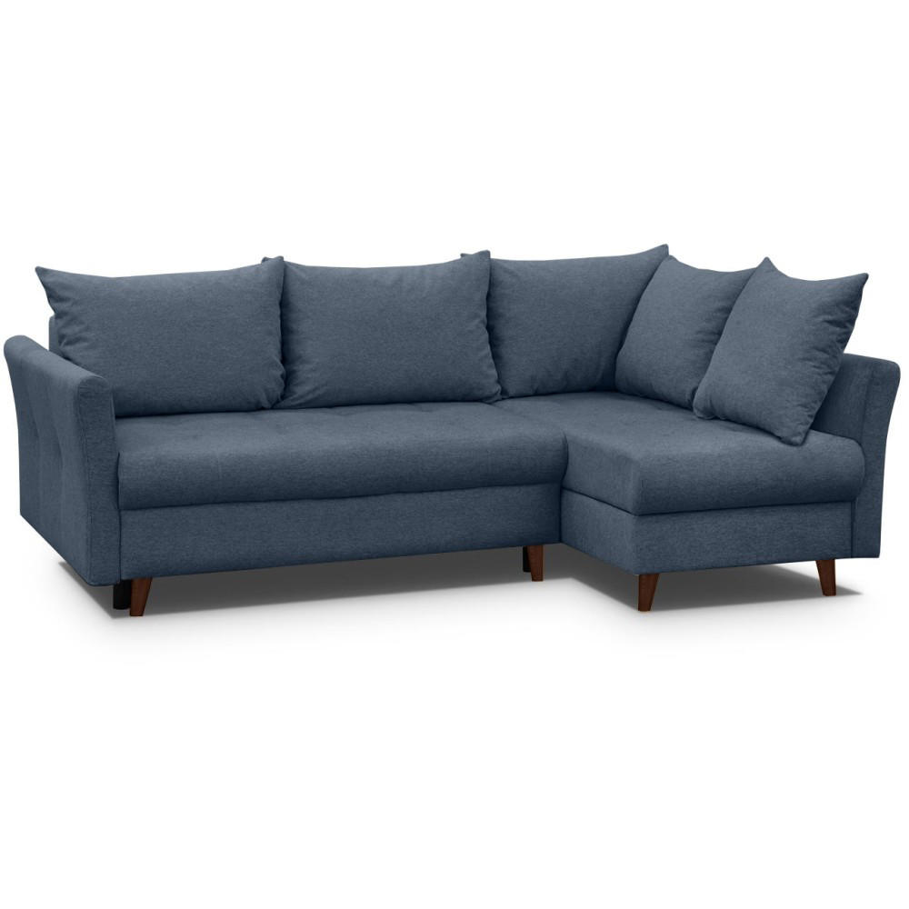 ECKSCHLAFSOFA Neron mit 2 Bettkasten und Beine in Wengefarbe, Dunkelblau, rechts - Wengefarben/Dunkelblau, Textil (233/148cm) - Beautysofa