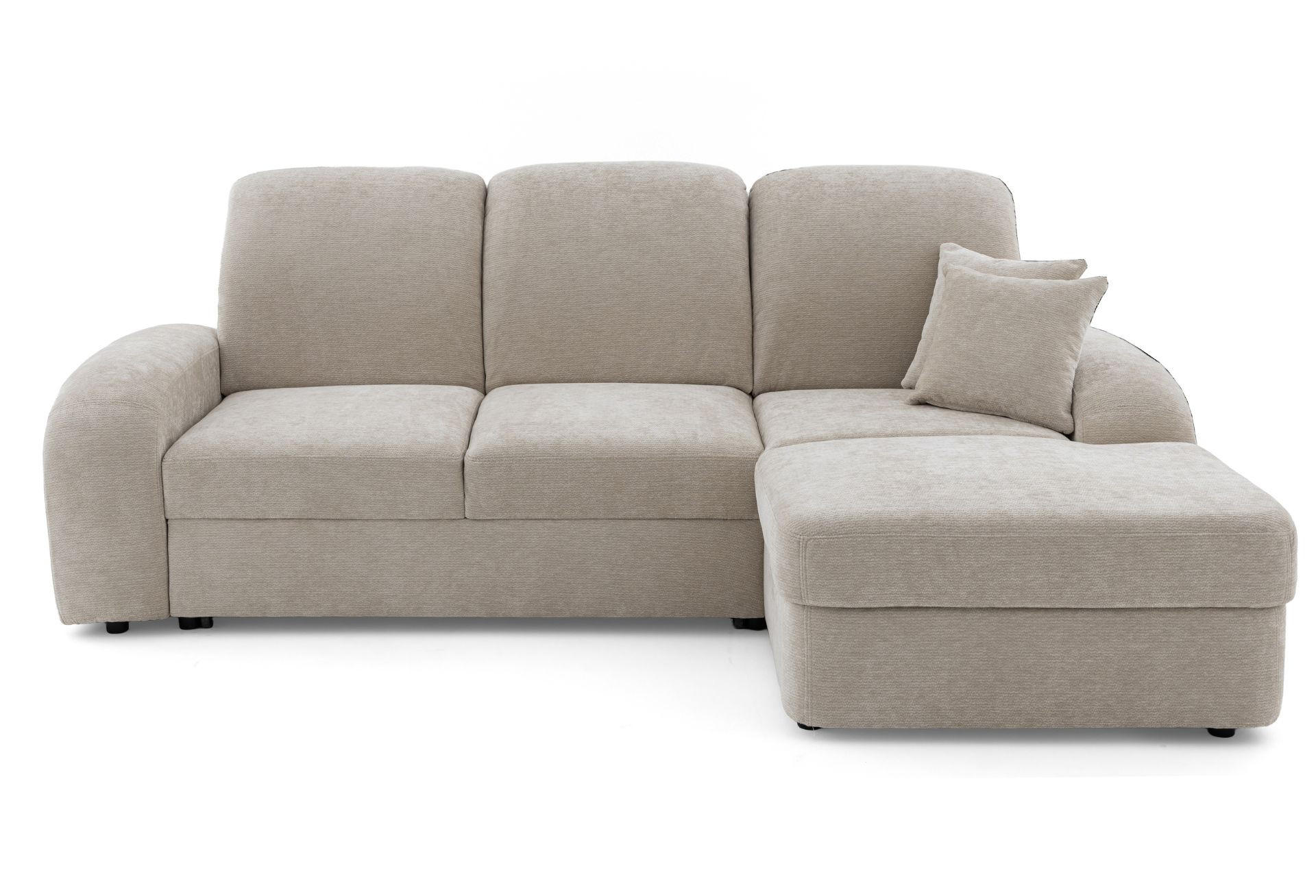 ECKSOFA VIBE S Rechts mit Schlaffunktion 130x202 Chenille Beige - Beige/Schwarz, Holz/Kunststoff (156/255cm) - Muffo