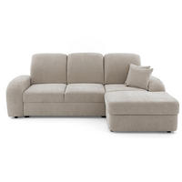 ECKSOFA VIBE S Rechts mit Schlaffunktion 130x202 Chenille Beige - Beige/Schwarz, Holz/Kunststoff (156/255cm) - Muffo