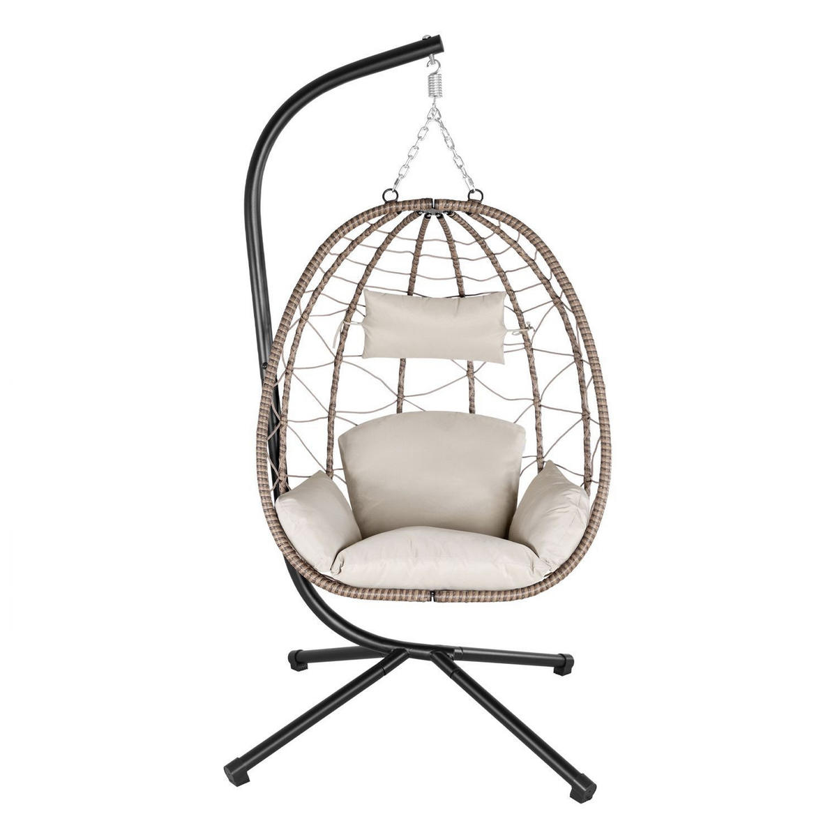 KORBHÄNGESESSEL Aria beige inkl. waschbare Bezüge - Beige, Kunststoff/Metall (95/196/95cm) - Juskys