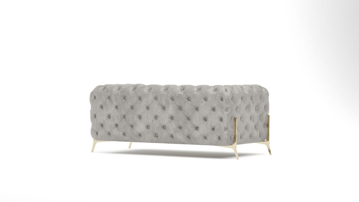 CHESTERFIELD-SOFA 2-Sitzer Vertex Grau Samt - Goldfarben/Grau, Holz/Textil (185/75/100cm) - S-Style Möbel
