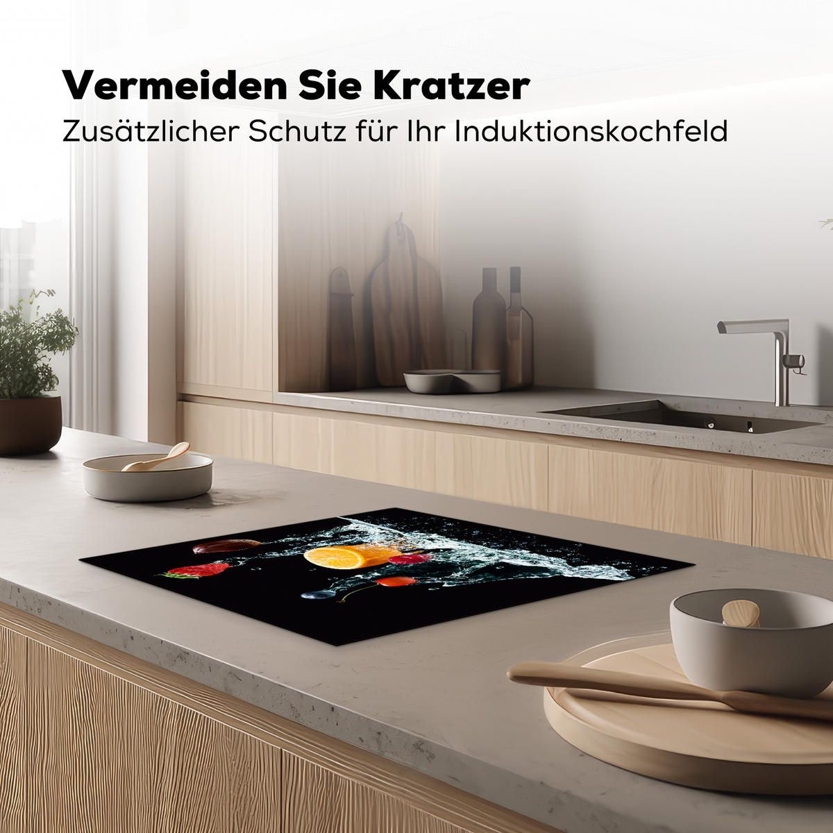 HERDABDECKPLATTE Wasser - Obst - Orange - Erdbeere - Kirsche - Schwarz 57x51 cm - Orange, Kunststoff (57.6/0.2/51.6cm) - MuchoWow