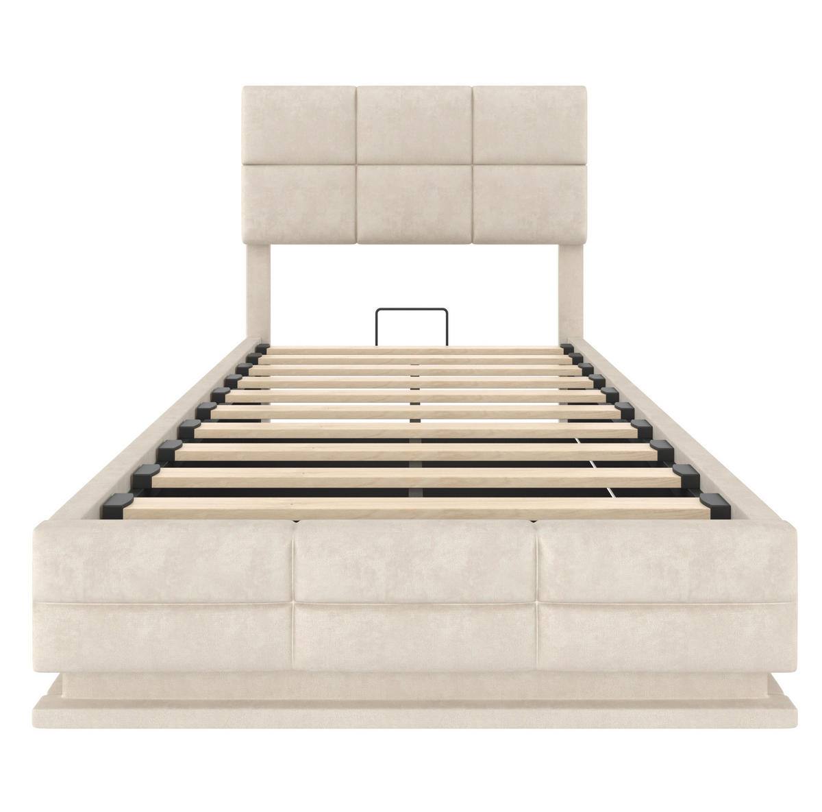 POLSTERBETT 90/200 cm mit LED-Beleuchtung, USB-Anschlüssen, hydraulischem Stauraum und verstellbarem Kopfteil, Beige - Beige, Textil (90/200cm) - Redom