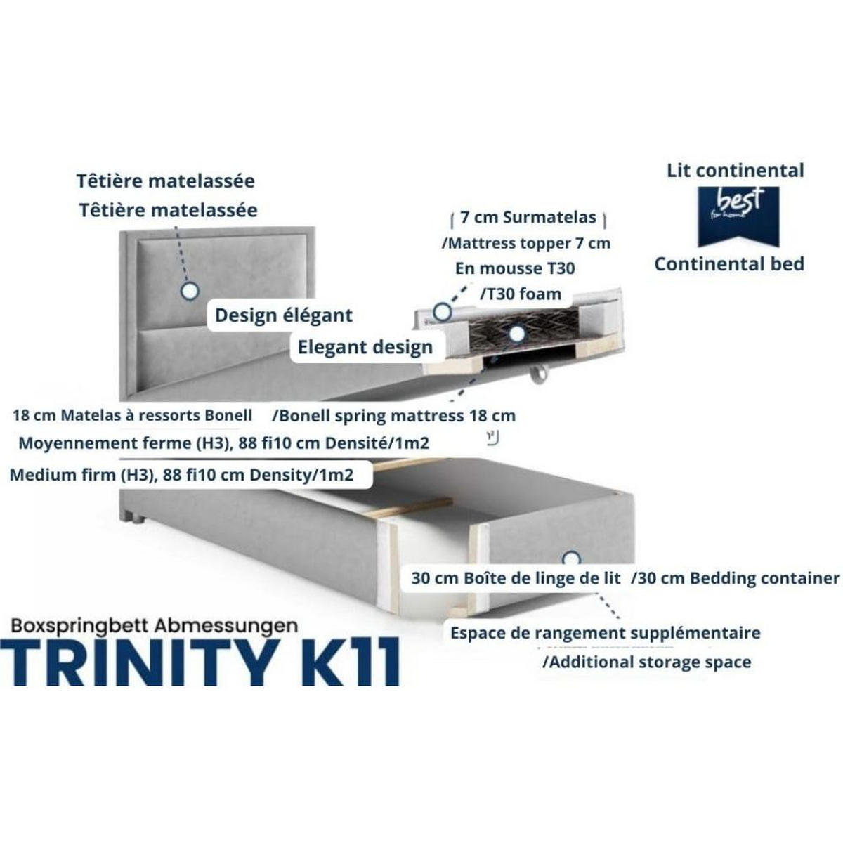 BOXBETT mit Bettkasten Trinity K11-SINGLE Bonellfederkern inkl. Topper - Grün, Holz/Holzwerkstoff (70/200cm) - Best For Home