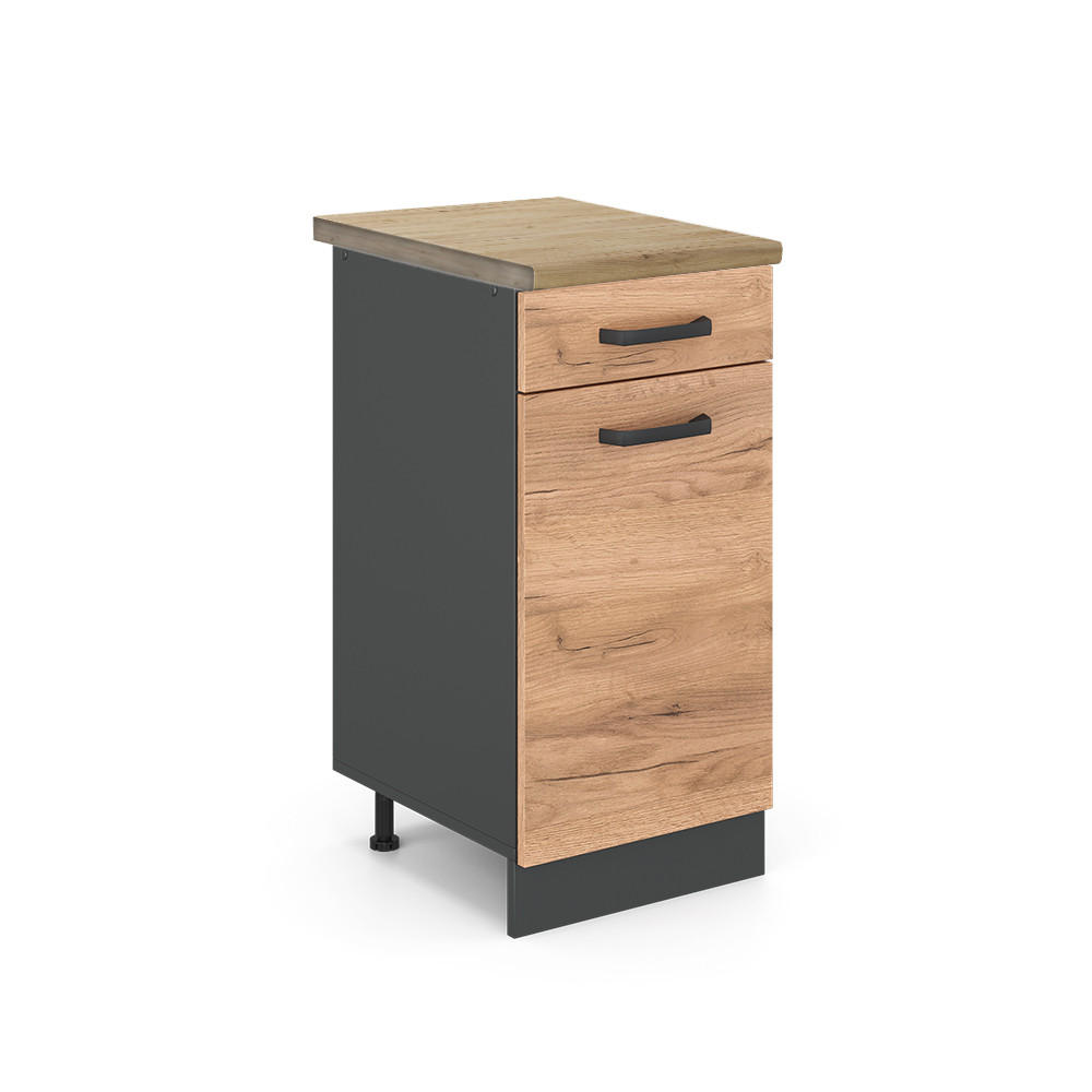 KÜCHENUNTERSCHRANK R-Line Goldkraft Eiche 40 cm, AP Eiche - Honigeiche/Anthrazit, Holzwerkstoff (40/81.6/60cm) - Vicco