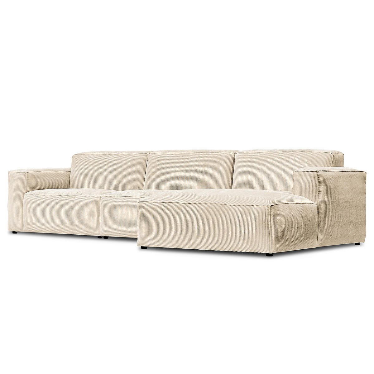 ECKSOFA mit Longchair - Creme/Schwarz, Kunststoff/Textil (345/170cm) - home24
